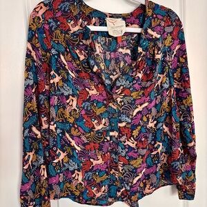 Anthropologie Multicolor Floral Blouse Conversations Collection Limited Edition
